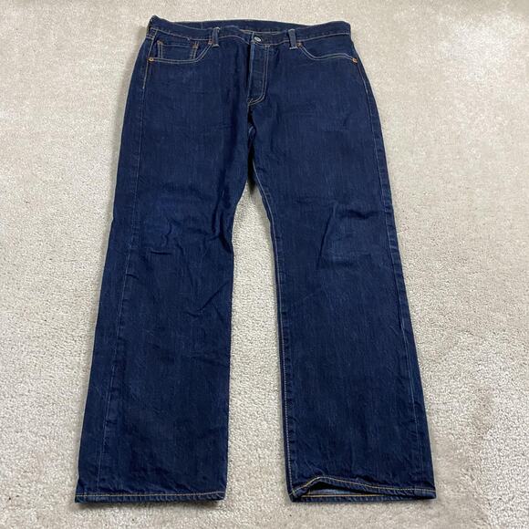 Levis 501 Jeans Mens 36x30 Blue Denim Button Fly Straight Leg Dark Wash Indigo - Picture 3 of 10